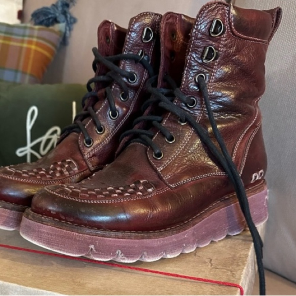 BED STU Boots RARE MERLOT ELISHA II Leather Moto Red Burgundy Black Size 7.5 - Picture 3 of 14